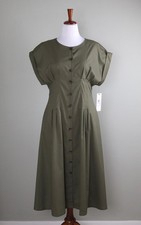 CALVIN KLEIN NWT $169 Solid Olive Green Pleated Tobie Style Dress Size 10