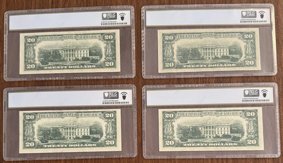 4PC LOT $20 1950D FEDERAL RESERVE NOTES NEW YORK PCGS 45PPQ & (3)50PPQ FR#2063-B - Image 2 of 2