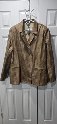Pretty Little Thing Plus Faux Leather Jacket Women Distressed Brown Blazer 18 3X