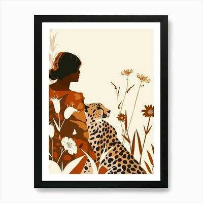 Gepard und Frau 1 Kunstdruck gerahmt Wandbild Poster Leinwanddruck Bild