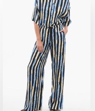 385 PINKO Size M Poirot Stripe Wide Pants Pictoral Blue Pull On