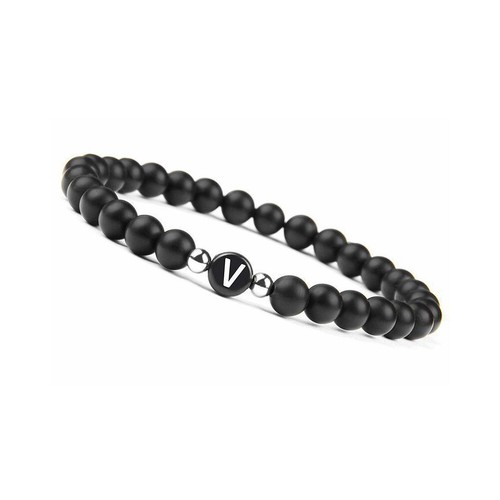 US Initialen Armband 6mm matt schwarz Onyx Buchstabenarmband Alphabet Paar Unisex - Bild 32 von 36