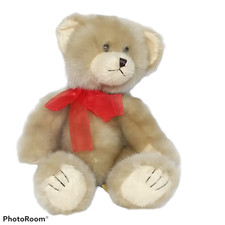 Tan Teddy Bear Plush with Red Bow Stuffed Animal 9"