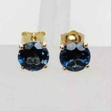 2Ct Round Cut Blue Sapphire Lab-Created Stud Earring's 14K Yellow Gold Plated