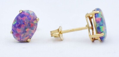 GENUINE 2.14 Cts OPAL STUD  EARRINGS 14k YELLOW GOLD - Free Appraisal Service