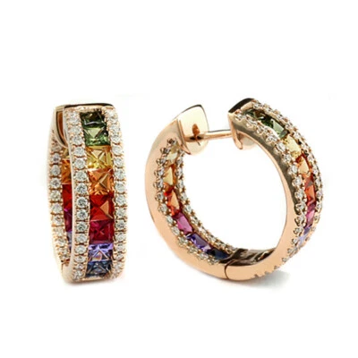 Saphir Ohrringe Rainbow Saphire Brillanten 5,38 carat 750er Gold Wert 13.400 € - Bild 1 von 2