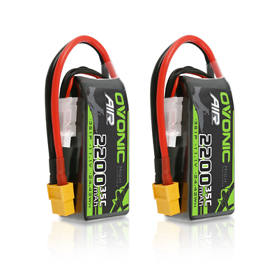 OVONIC 2 Batteries LiPo 2200mAh 2S 7.4V 50C Avec Prise T – Pour Voiture RC, Camion, Drone FPV, Avion – 105x33x14mm