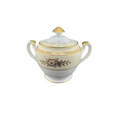 Noritake Mystery Pattern Gold Hibiscus Sugar Bowl White & Cream 