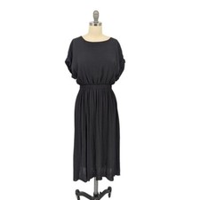 Ann Taylor Button Back Tie Midi Dress Black XS preppy coastalcore minimialist