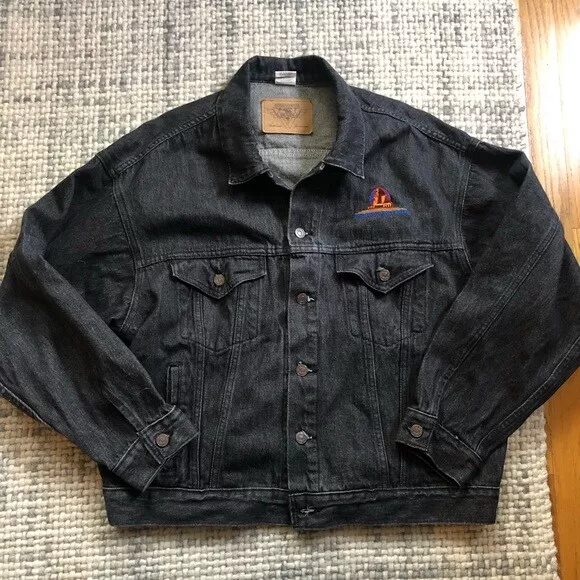 Vintage 90s Hollywood Pictures Black Denim Jacket Mens XL