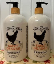 2 JUMBO COUNTRY CHARM SWEET ORANGE LIQUID HAND WASH 24.5 OZ HOME & BODY CO SOAP