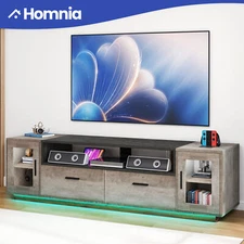 TV Stand Console for 75 in TV w/ LED Lights and Power Outlets and Open Shelves