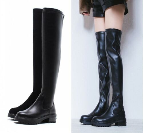 Women Thigh High Boots Stretch Side Zip Platform Over Knee Women Thigh High Boots Stretch Side Zip Platform Over Knee