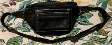 Stone Mountain Black Leather Fanny Pack Waist Travel Bag Waist up to 40 inches