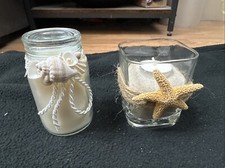  2 TWO Handmade Seashell Craft CANDLES - Lots of Detail - Decorative Art