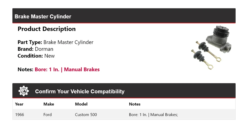 Cilindro maestro de freno Ford Custom 500 Dorman 1966 Foto 2 de 4