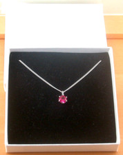 Sterling SilveRuby Lab Created Solitaire Pendant & Silver Chain/Ruby Necklace UK