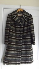 Vintage Ladies Retro Long Brown Eastex Coat Size 12/14 Button Down Lined Wool
