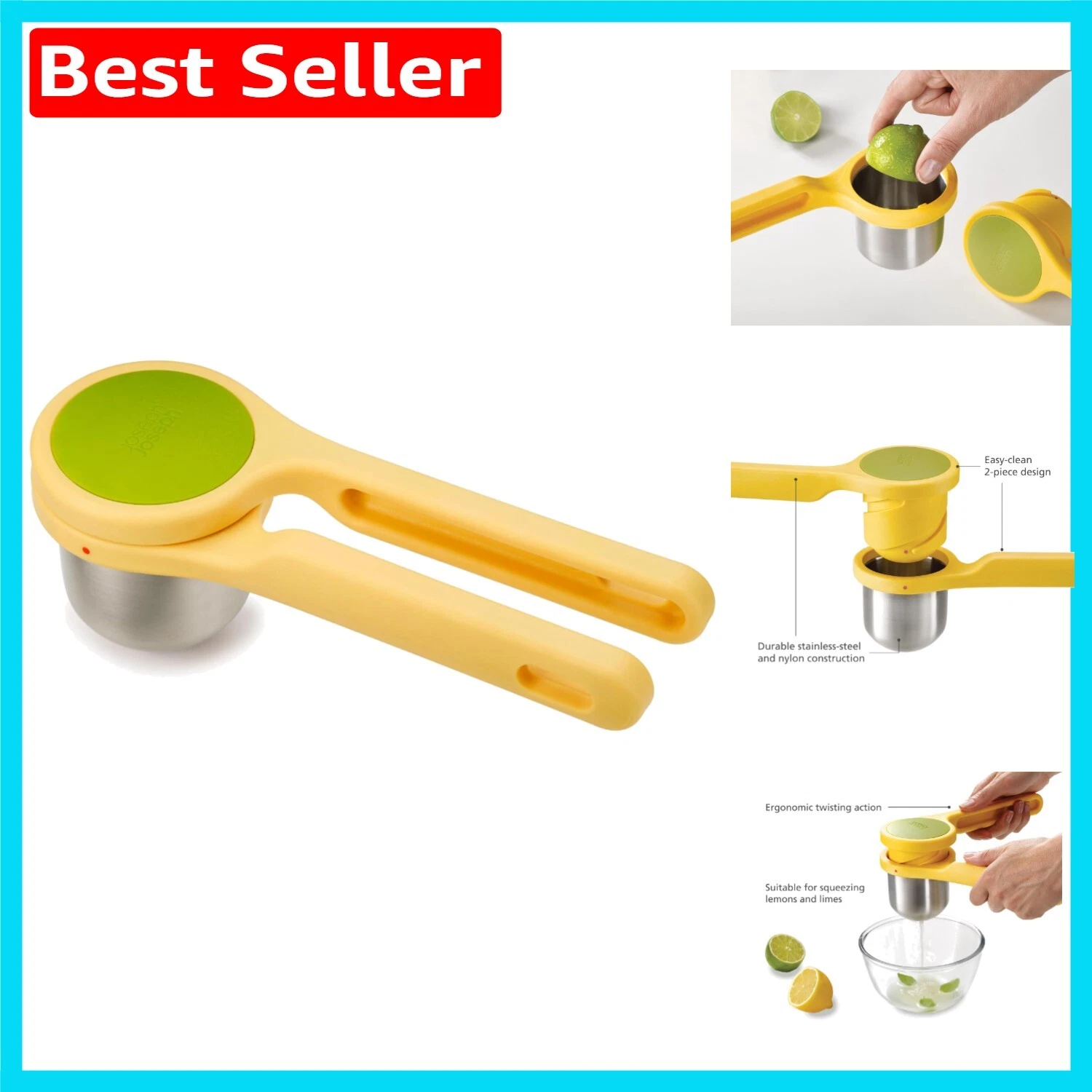 Effortless Juicing with Helix Citrus Press - Durable Lemon/Lime Squeezer, Yellow