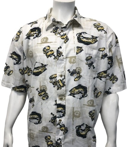 Michael Austin Rugged Wear Mens Short Sleeve Fishing Rods Fish Theme Shirt XXL - 第 1/5 張圖片