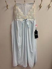 Vintage Vanity Fair Lingerie Set Blue Nightgown Robe Lace USA NWT Size L