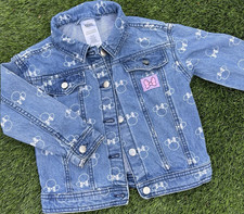 Disney Minnie Mouse Girls 5 Blue Denim Basic Jacket Allover Print Bow Patch