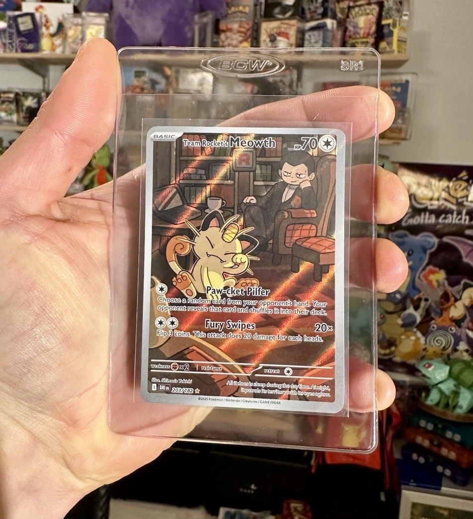 Team Rocket's Meowth 203/182 Sv10: Destined Rivals Holo