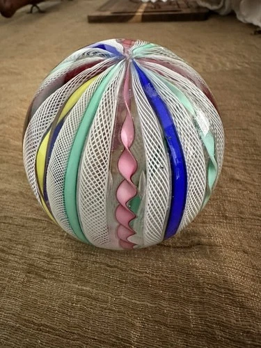 Murano Fratelli Toso Millefiori Twisted Ribbon Zanfirico Paperweight