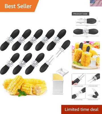 18-Pcs Corn Holders with Silicone Handles for Safe & Easy Dining - Black