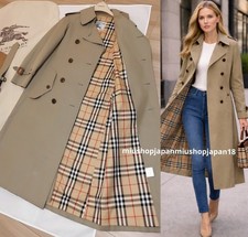 BURBERRY Trench Coat Authentic Vintage Trench w/Belt Long Check Khaki XS/UK4/US2