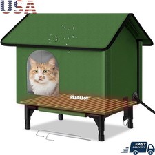 Heated Outdoor Cat House Waterproof Insulated Pet Shelter W/ Heating Mat New
