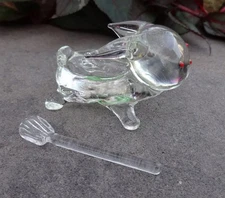Figural Glass Bunny Rabbit Open Salt Dip, Cellar, Dish w/Spoon!