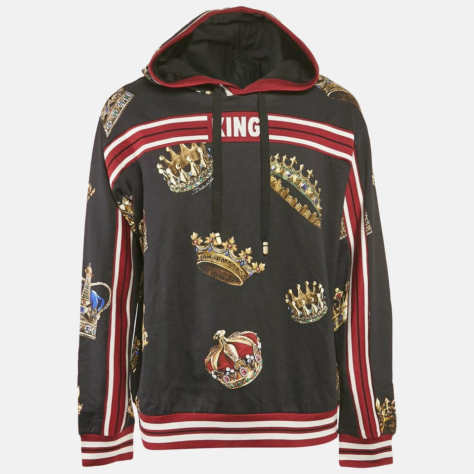 Dolce & Gabbana Black King Crown Print Cotton Hoodie XL