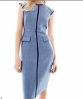 J.CREW PATCH POCKET SHEATH DRESS IN TIPPED LINEN. SIZE: 10. COLOR: BLUE.