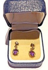 9ct Gold & Amethyst Victorian Style Stud  Dangle Earrings