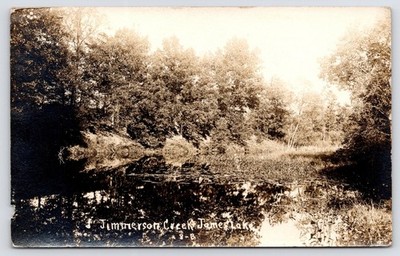Angola IN Tree-Lined Jimmerson Creek~James Lake~Sunshiny Day~RPPC Postcard 1913