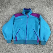 VINTAGE Columbia Fleece Jacket Womens Medium Teal Purple Full Zip Made USA 90s