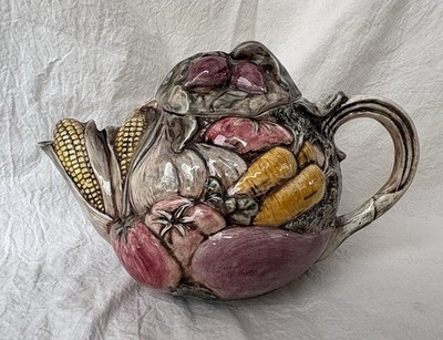 Vintage Fitz & Floyd Vegetable Teapot Majolica Style Excellent Condition 1980s