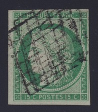 Lot 1074 - n°2 Cérès 15c vert oblitéré grille TB - Signé