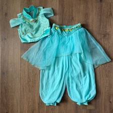 Disney Jasmine Costume Girls 7/8 Teal Gold Glitter Aladdin Princess Outfit