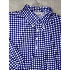 Collars  Co Mens Medium Blue Gingham Dress Collar Polo Short Sleeve Stretch NEW