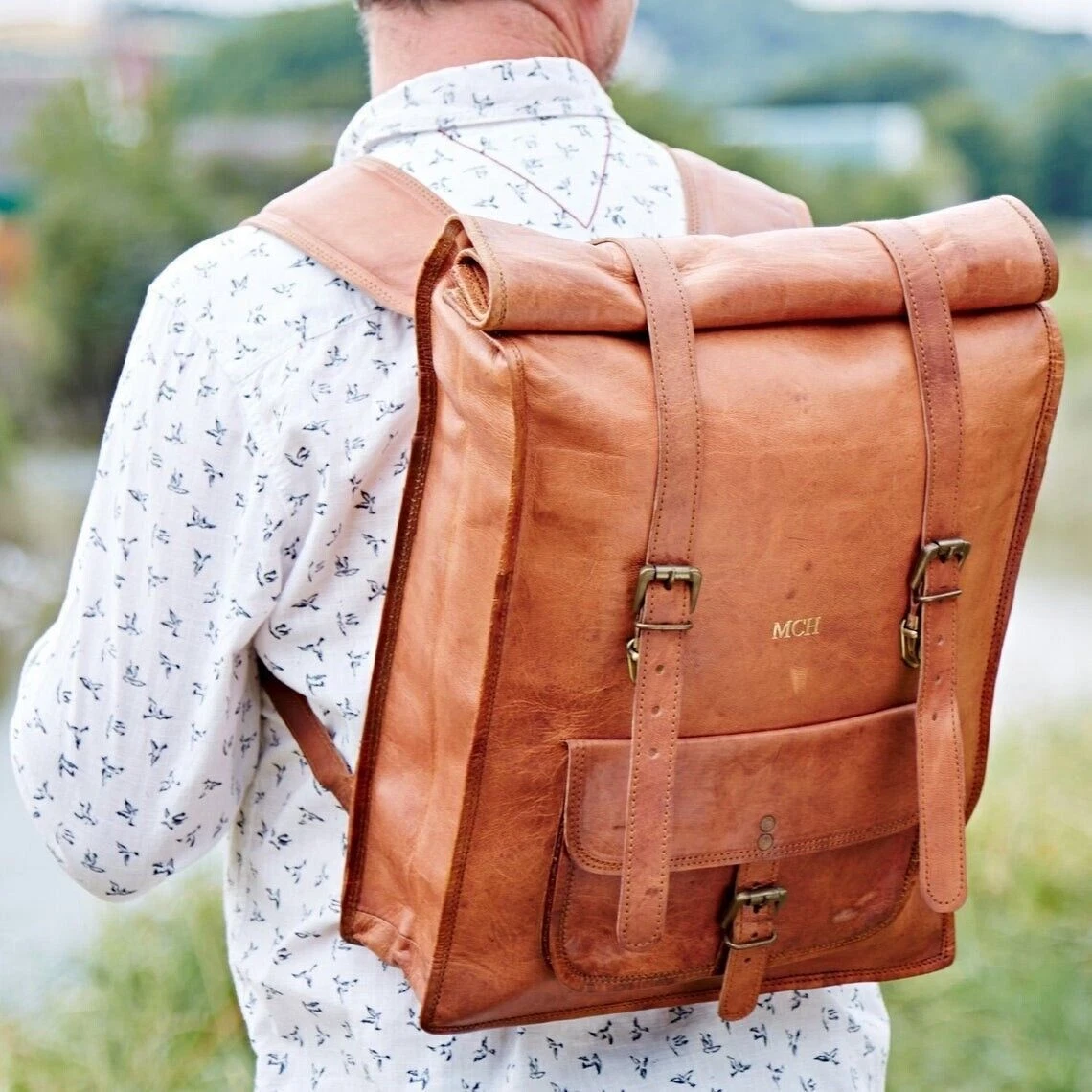 Genuine Brown Rucksack Vintage Shoulder Backpack Leather Bag Travel