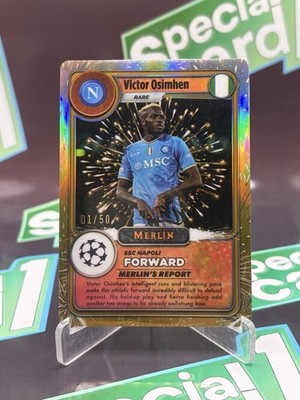 2023-24 Topps Merlin UCC Victor Osimhen Gamer's Gold Firework 01/50 SSP SP