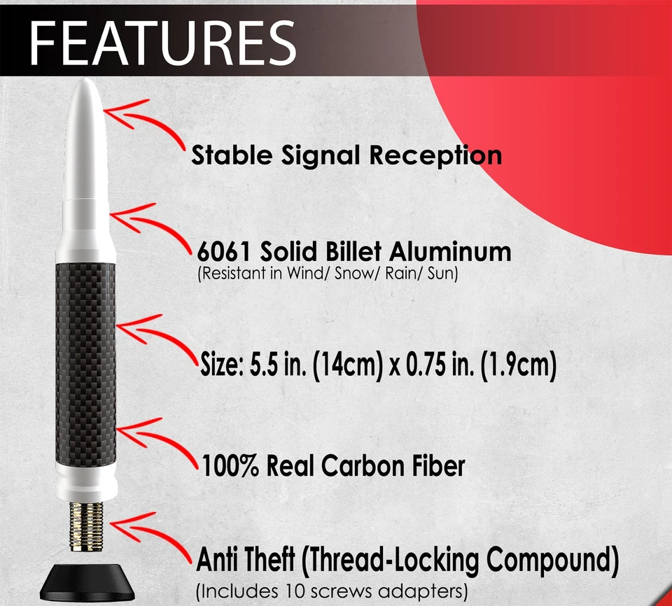 Антенна ICBEAMER 50 калибр White Bullet 5,5 дюйма для пикапов - Изображение 2 из 4