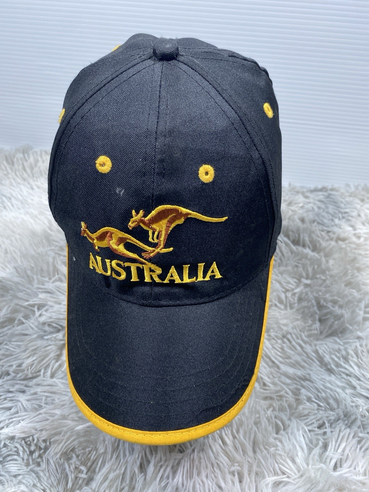 Australia Kangaroo Embroidered Snapback Hat Black Yellow Adjustable Cap