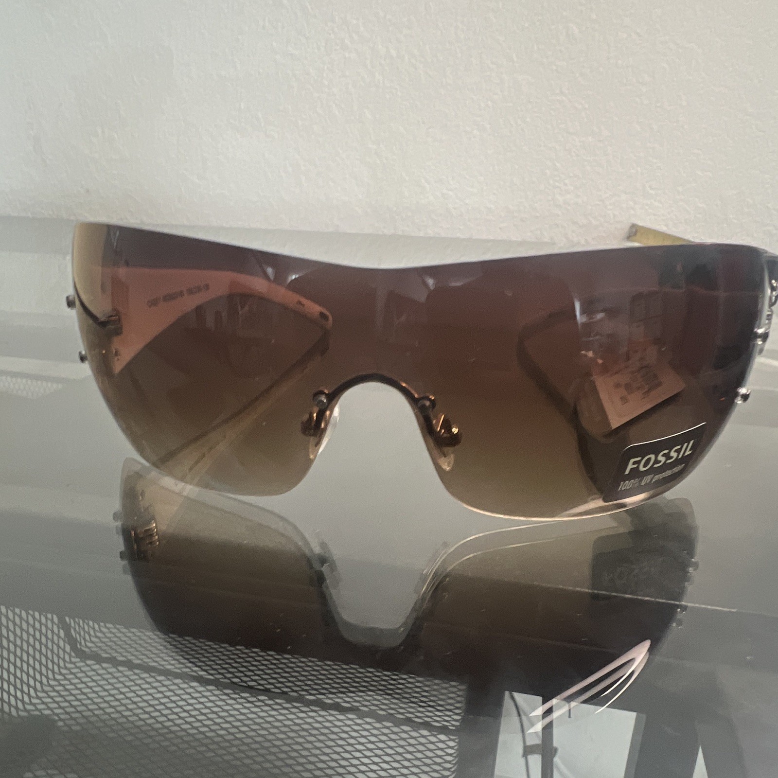 Fossil Casey Y2K Shield Sunglasses White MS3823100 NWT Brown Lens Vintage