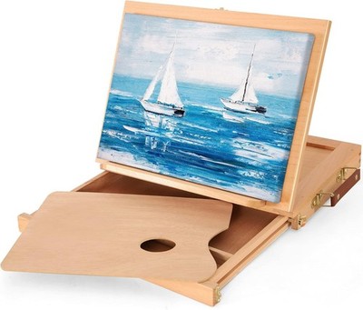 VISWIN verstellbare Tischstaffelei mit Schublade und Palette, massiver Buchenholztisch