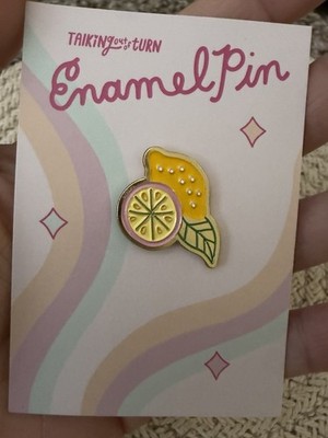 Talking Out of Turn Lemon Fruit Enamel Pin Yellow Green Pink Gold Tone 1 in
