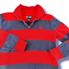 Chaps Boys Quarter Zip Sweater M 10-12 Red Navy Rugby Stripe Cotton Preppy Kids