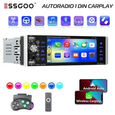 ESSGOO 5" 1 DIN Carplay Android Auto Stereo Bluetooth IPS Touch Screen Radio USB